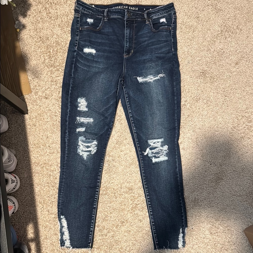 American Eagle Outfitters Blue Skinny Jeans with Distressed Details